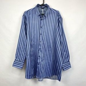 Visconti Black Men's 2XLB Blue Striped Long Sleeve Casual Shirt Flip Cuff Design